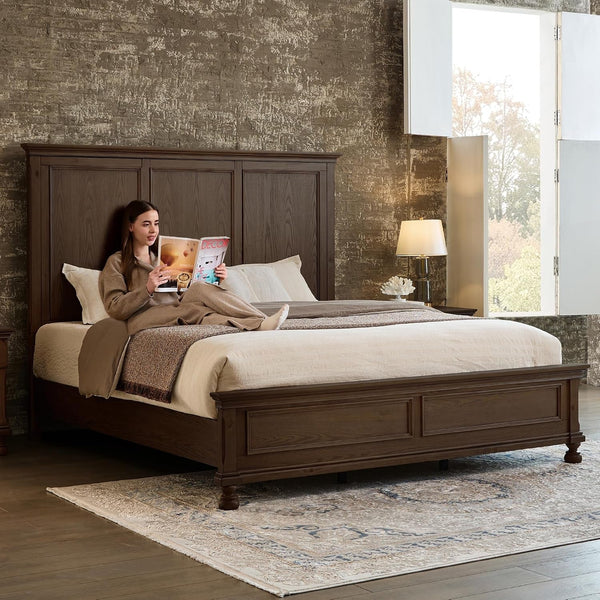 Solid Wood Queen Bed Frame, Traditional Wooden Platform Bed8