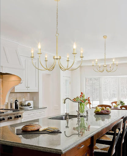 Modern Gold Chandelier 26“, 6-Light Farmhouse Dining Room Light Fixture3