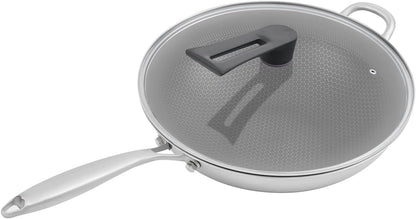 14 Inch Wok Pan with Lid, Food-Grade Stainless Steel Woks & Stir-Fry Pans Nonstick, Dishwasher and Oven Safe, Cooking Pan Compatible with Gas & Induction Cooker4