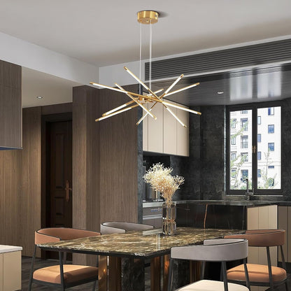 Modern Gold Chandelier, 12-Light LED Linear Pendant Light Fixture, Dimmable Gold Chandeliers for Dining Room, Living Room, Bedroom, Kitchen Island2
