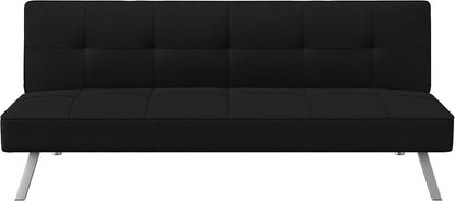 ® Rane Futon Sofa Bed 66.1", 3-In-1 Convertible Couch Sleeper for Small Spaces, Tufted Back, Twin Size Guest Bed, Black Woven Fabric3