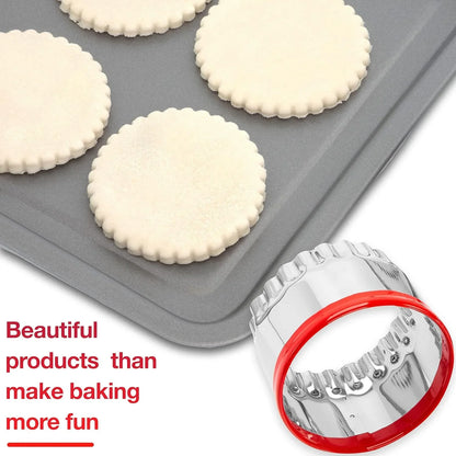 3Pcs Fluted round Cookie Cutters - 2" & 2.6" & 3", Heavy Duty Food-Grade Stainless Steel, Mini Biscuit Cutter, Unique Design with Protective Red Top PVC4