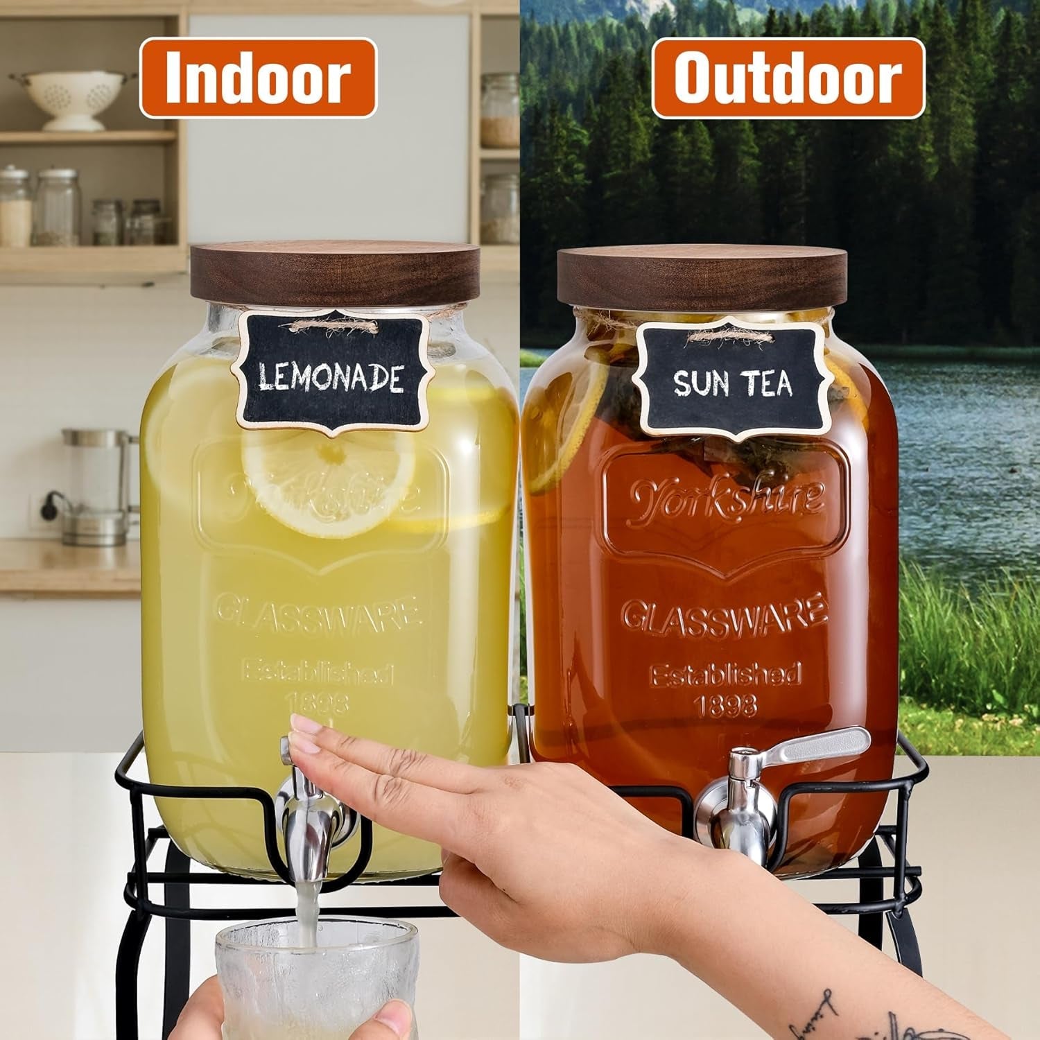 1-gallon-glass-drink-dispenser-for-parties-with-stand-2-pcs-leak-proof-stainless-steel-spigot-acacia-lid-beverage-dispenser-for-parties-and-gatherings-sun-tea-jar-lemonade-stand