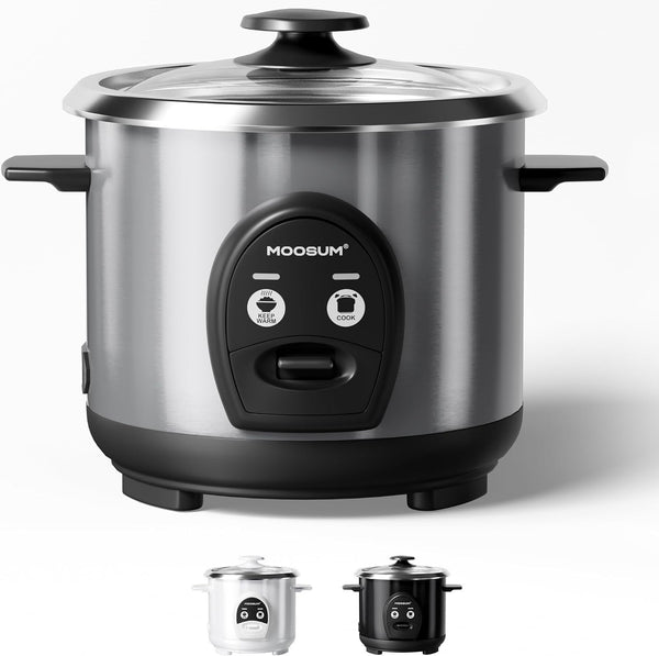 3-Cup Uncooked Rice Cooker Small, Stainless Steel Non-Toxic Inner Pot, One-Touch Multifunction for Rice/Sauté/Yogurt, Dishwasher Safe, 1-3 People Size, Silver1