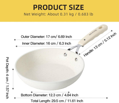 Mini Nonstick Egg Pan, 6.3 Inch Omelet Pan (16 Cm, White) | Small Single Serve Egg Nonstick Skillet, Medical Stone Coating Cookware with Heat-Resistant Handle3