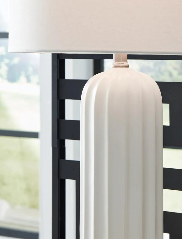 Signature Design by Ashley Clarkland Table Lamps Set of 2, White Ceramic | Premium Hardback Drum Shades, 100W Max E26 Sockets, 24-Inch Tall Design Optimized for Nightstands and Living Room Tables7