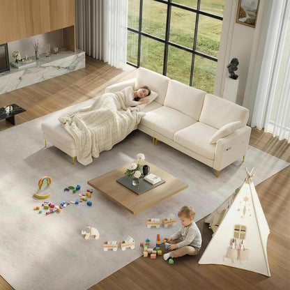 100" W U Shaped Couch with Ottoman, 22" Deep Seat Comfortable Sectional Couches for Living Room, 3 Seater Chenille Fabric Cloud Sofa for Apartment, Small Spaces, Bedroom, Beige9