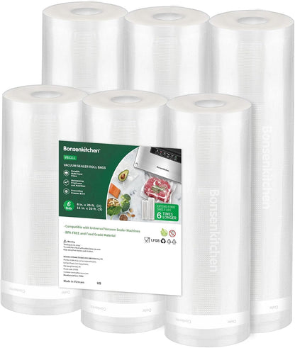 Vacuum Sealer Rolls Bags, 3 Rolls 11"X 20'+ 3 Rolls 8"X 20'1