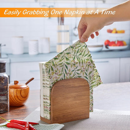 Acacia Wood Napkin Holder for Table, Wooden Upright Napkin Holders for Kitchen, Standing Napkin Dispenser for Kitchen Dining Room Party Cocktail Outdoor Use3