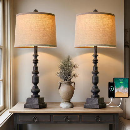 27.75" Farmhouse Table Lamps Set of 2 for Living Room, USB A+C Port1