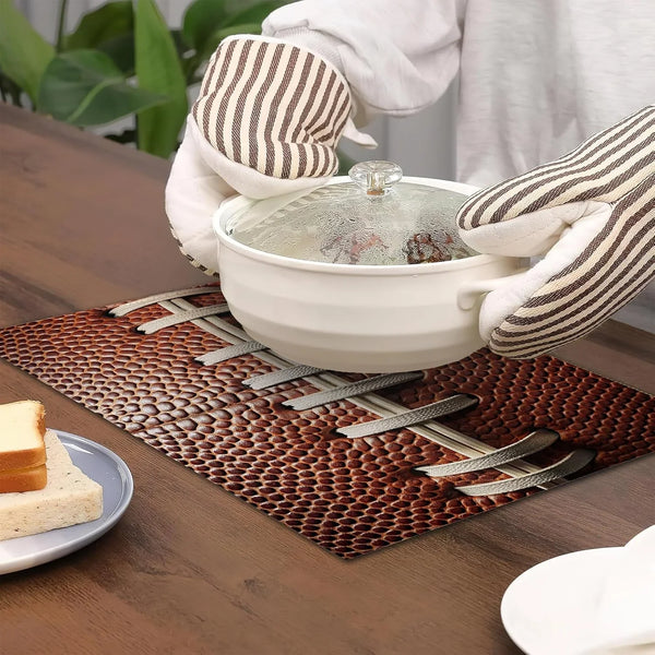 Football Texture Placemats Set of 6,Laces Stripes Placemats Washable Kitchen Dining Linen Table Mats Stain Heat-Resistant for Home Party Indoor 12X18 Inch4