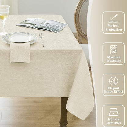 Cream Table Cloth Rectangular 52 X 70 Inch Linen Textured Outdoor Tablecloth Stain and Wrinkle Resistant Table Cover for Spring,Easter,Summer,Tea Party,Kitchen Boho Decor Small Tabletop5