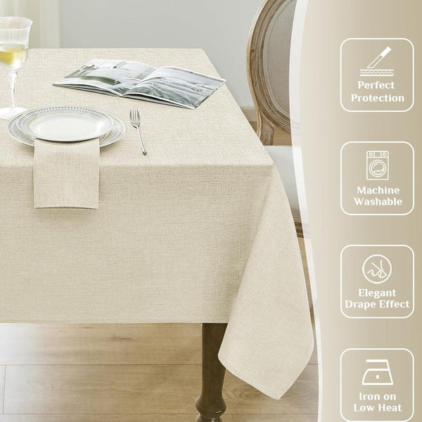 Cream Table Cloth Rectangular 52 X 70 Inch Linen Textured Outdoor Tablecloth Stain and Wrinkle Resistant Table Cover for Spring,Easter,Summer,Tea Party,Kitchen Boho Decor Small Tabletop5