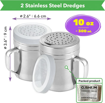 Metal Salt Pepper Dredge Shakers - with Handle - Seasonings Spice Shakers with Holes and Lids - 10 Ounce, 2Pcs | Style: Medium2
