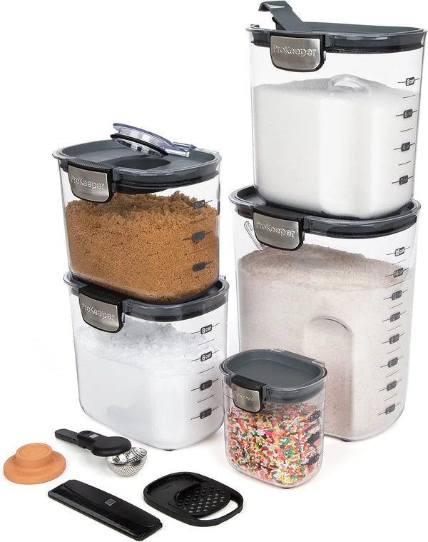 '+ Airtight Food Storage Container Set – Clear Plastic Flour and Sugar Canister Set with Magnetic Accessories for Kitchen Organization (Grey, 9-Piece)8