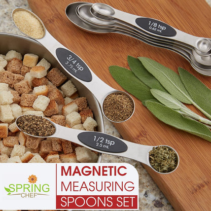 Stainless Steel Magnetic Measuring Spoons Set of 8, Black | Dual Sided Metal Teaspoon & Tablespoon Measuring Spoons with Leveler for Dry & Liquid Ingredients, Nesting, Dishwasher Safe7