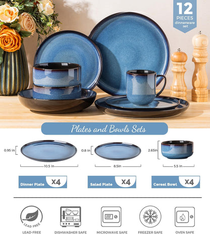 Ceramic Dinnerware Sets for 4,12-Pcs Porcelain Plates and Bowls Set3