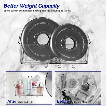 Clear Shower Caddy Suction Cup Shelf Organizer with Hooks Removable Shower Basket Light Luxury Style Punch-Free Dorm Wall Storage Rack for Kitchen Bathroom Set of 33