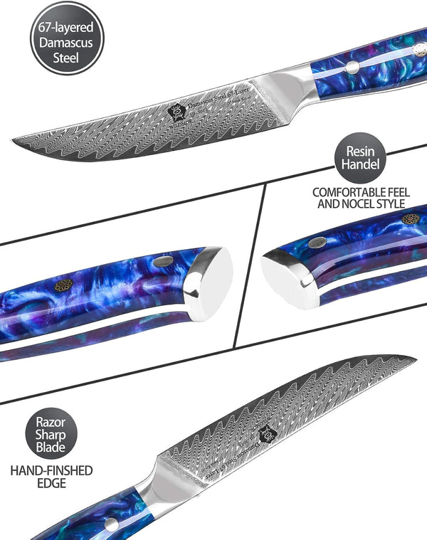 Steak Knives, 5 Inch Non Serrated Steak Knife Set of 4, Japanese Damascus VG10 Steel Steak Knives,Premium Steak Knives Set with Gift Box3