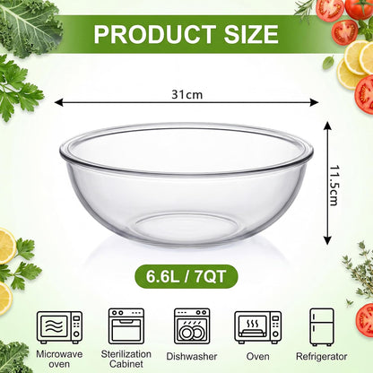 7 Qt Large Glass Mixing Bowl, Thickened Clear Salad Bowls2