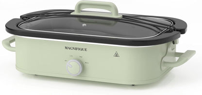 MAGNIFIQUE 4 Quart Slow Cooker with Ceramic Nonstick Baking Dish, Adjustable Temperature, Oven Safe for Lasagna & Roasts, Dishwasher Safe Stoneware & Tempered Glass Lid, Compact Crock Pot, Sage1
