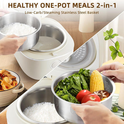 Rice Cooker 4L Low Carb with Nonstick Stainless Steel Inner Pot, 8-Cup LED Display Rice Maker, 24-Hr Delay Timer & 8-Hr Keep for White Rice/Porridge4