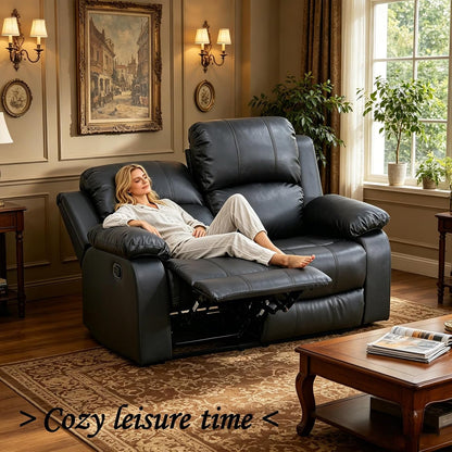 Manual Reclining Sofa Set, 2-Piece Living Room Furniture Set, Recliner Couch Loveseat，Faux Leather Sofa Set for Living Room/Apt/Home Theater/Office7