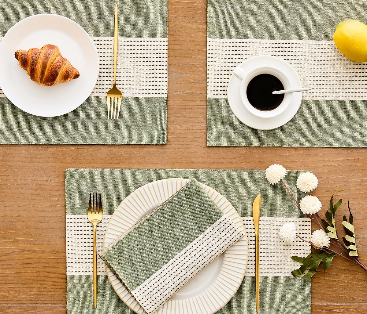 linen-placemats-12-x-18-inch-set-of-4-placemats-farmhouse-macrame-place-mats-for-kitchen-table-and-heat-resistant-hemstitch-sage-green-4pcs