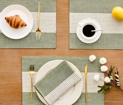 Linen Placemats, 12 X 18 Inch Set of 4 Placemats, Farmhouse Macrame Place Mats for Kitchen Table and Heat Resistant-Hemstitch Sage Green 4PCS5