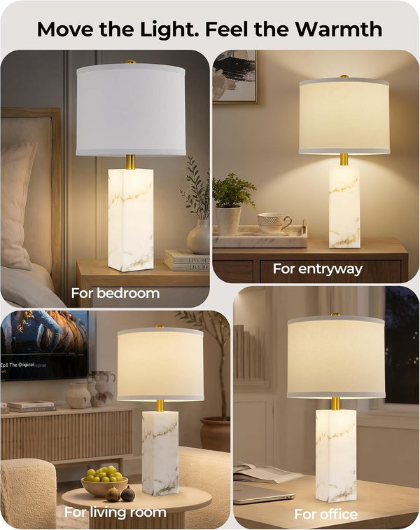 22" Table Lamps Set of 2, Ink-Wash Inspired Stone Lamps with Night Light6