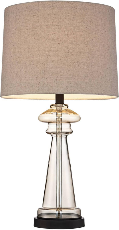 Dalia 27" Tall Table Lamps Set of 2 Champagne Glass Country Traditional | Clear Cottage Bedroom Living Room House Bedside Nightstand Office Family Home Taupe Tapered Drum Shade5