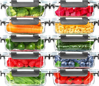 10 Pack Glass Meal Prep Containers, 22 OZ Glass Airtight Food Storage Containers with Lids, Pantry Kitchen Storage Containers for Lunch, Food Storage, Meal Prep, Lunch Bento Boxes1