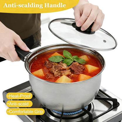 3Pcs Stainless Steel Saucepan Set, Kitchen 1QT & 2QT & 3QT Pot Set with Lid Triply Base Sauce Pot for Cooking Stainless Steel Cookware Set5