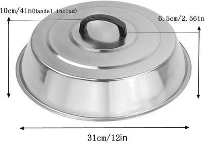 12 Inch Heavy Duty Cheese Melting Dome Wok Lids - Stainless Steel Griddle Grill Accessories - Durable round Basting, Steaming Cover - Heat Resistant Handle for Flat Top Griddle Grill- 2 Domes2
