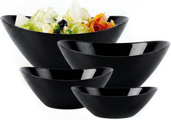 Oval Serving Bowls Set of 4, 15/20/43/66 OZ Black Opal Glass1
