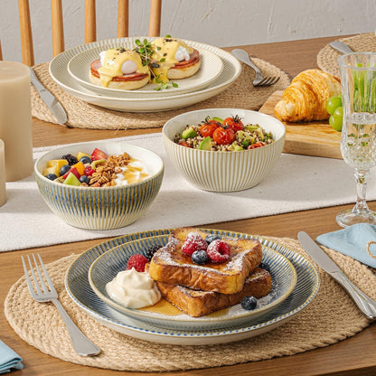 24-Piece Stoneware Dinnerware Set, Blue Reactive Glaze for 84
