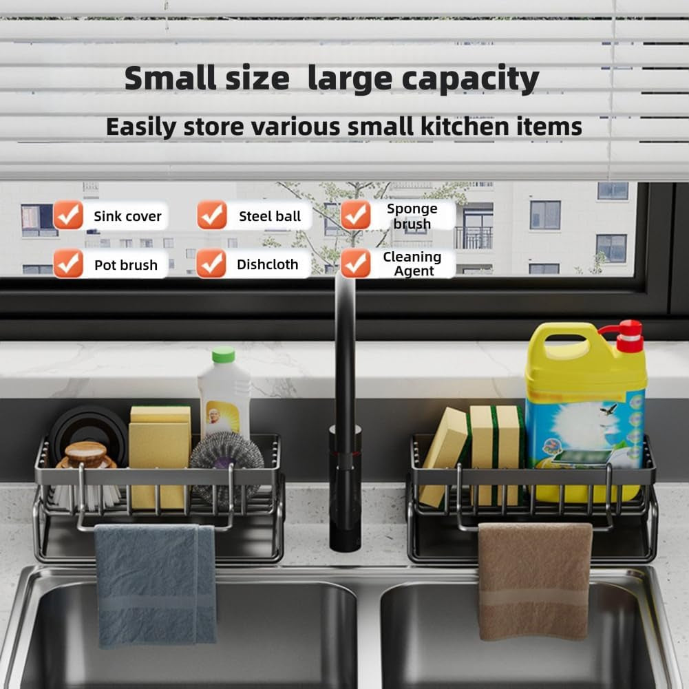 kitchen-sink-caddy-organzier-sponge-holder-with-auto-drain-tray-detachable-towel-rack-rustproof-stainless-kitchen-countertop-soap-dispenser-organizer-gray