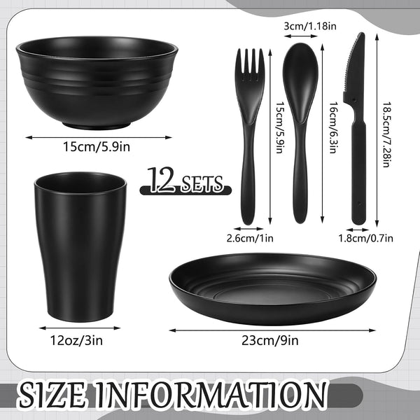72 Pcs Wheat Straw Dinnerware Sets, Black2