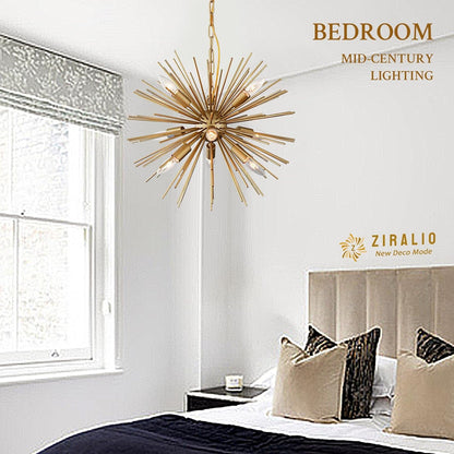 20In 9-Lights Gold Sputnik Chandelier Modern Mid-Century Starburst10