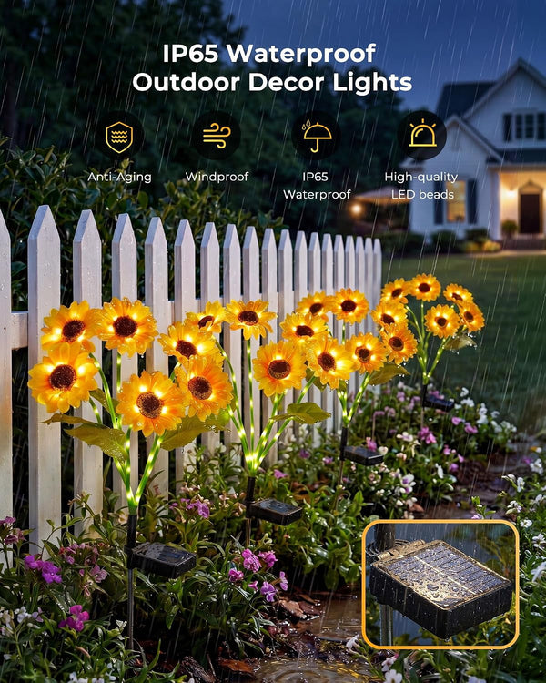 3 Pack 6 Head Solar Sunflower Garden Stake Lights Waterproof4
