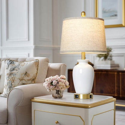 23" Set of 2 White Ceramic Small Table Lamp for Living Room Bedroom,Modern Bedside Lamps Nightstand Lamp for End Table Entryway8