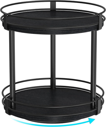 Lazy Susan Spice Rack, 2 Tier Rotating Spice Rack, Wood Lazy Susan Organizer for Cabinet, Black Kitchen Counter Shelf, 10.2" X 10.2" X 10.4"1