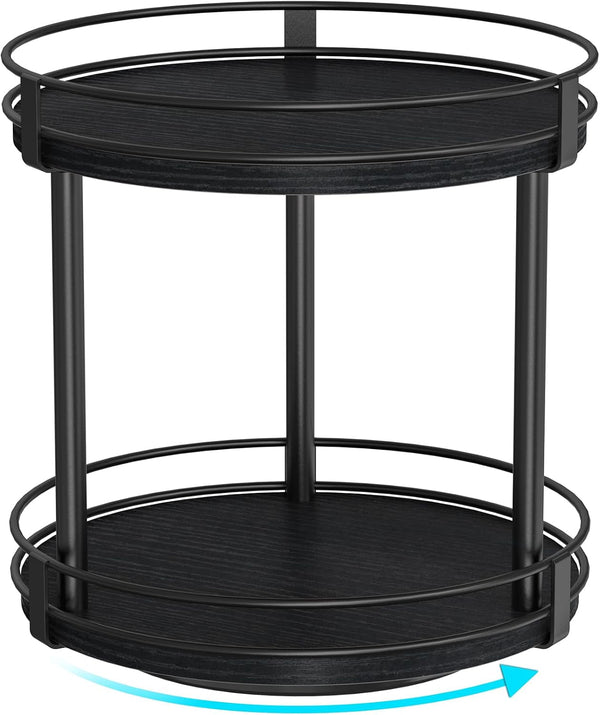 Lazy Susan Spice Rack, 2 Tier Rotating Spice Rack, Wood Lazy Susan Organizer for Cabinet, Black Kitchen Counter Shelf, 10.2" X 10.2" X 10.4"1