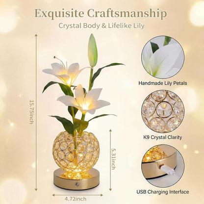 Stargazer Lily Crystal Table Lamp, Rechargeable Touch Flowers Lamp5