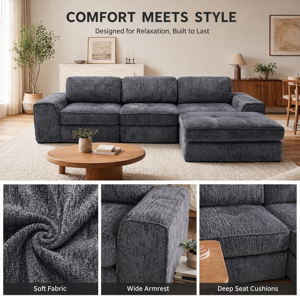 123" Oversized L Shaped Boneless Couch, Modular Sectional Sofa,Grey5