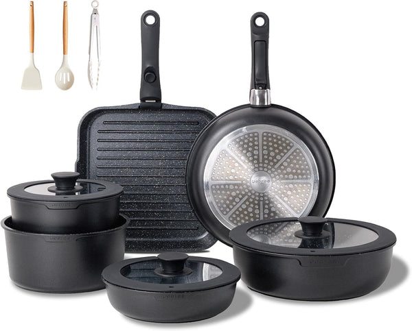Cookware Set (6 Essential Pots & 19 Accessories), Nonstick Pots and Pans with Detachable Handle for Induction Cooking, RV Kitchen Space Saving, PFAS Free, Black1