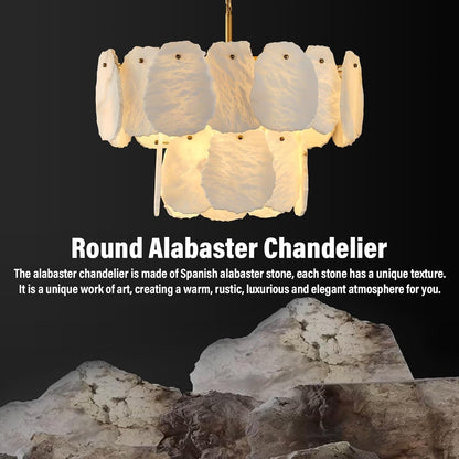 23" Alabaster round Chandelier, 2-Tiers Natural Brass Alabaster Chandeliers, Luxury Modern White Marble Chandeliers for Living Room, Dining Room, Bedroom, Foyer, Entryway, Bathroom, Kitchen3