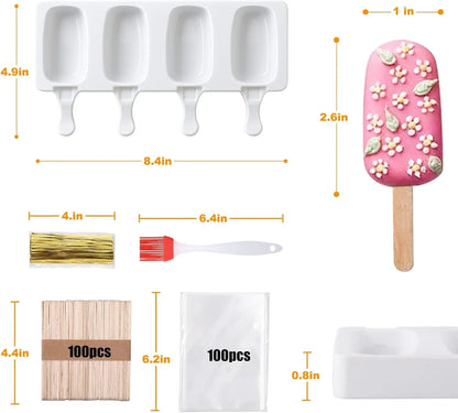 Cake Pop Mold Kit, Cakesicle Molds Silicone with Wooden Sticks & Bags | 2 Pack 8 Cavities Cake Pop Maker Supplies Accessories, Baking Tools for Home Baking Desserts Parties, Food-Grade Silicone2