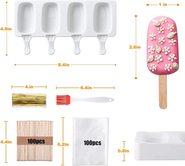 Cake Pop Mold Kit, Cakesicle Molds Silicone with Wooden Sticks & Bags | 2 Pack 8 Cavities Cake Pop Maker Supplies Accessories, Baking Tools for Home Baking Desserts Parties, Food-Grade Silicone2