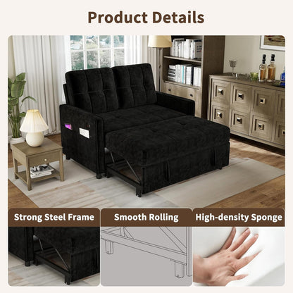 3 in 1 Convertible Sleeper Sofa Bed, Corduroy Pull Out Couch, Black6